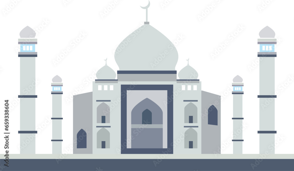 Simple colorful flat drawing of the Indian historical landmark monument of the TAJ MAHAL, AGRA