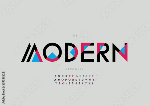 Vector of stylized modern font and alphabet