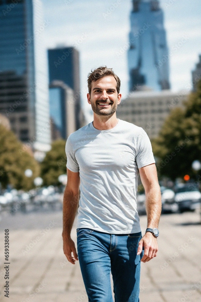 portrait of a young white Italian man smiling in an urban environment, walking down the road. portrait of a young white Italian man smiling in an urban environment, walking down the road.