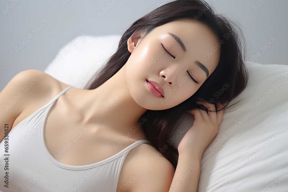 Beautiful asian woman sleeping on the bed in the bedroom. Beautiful asian woman sleeping on the bed in the bedroom.