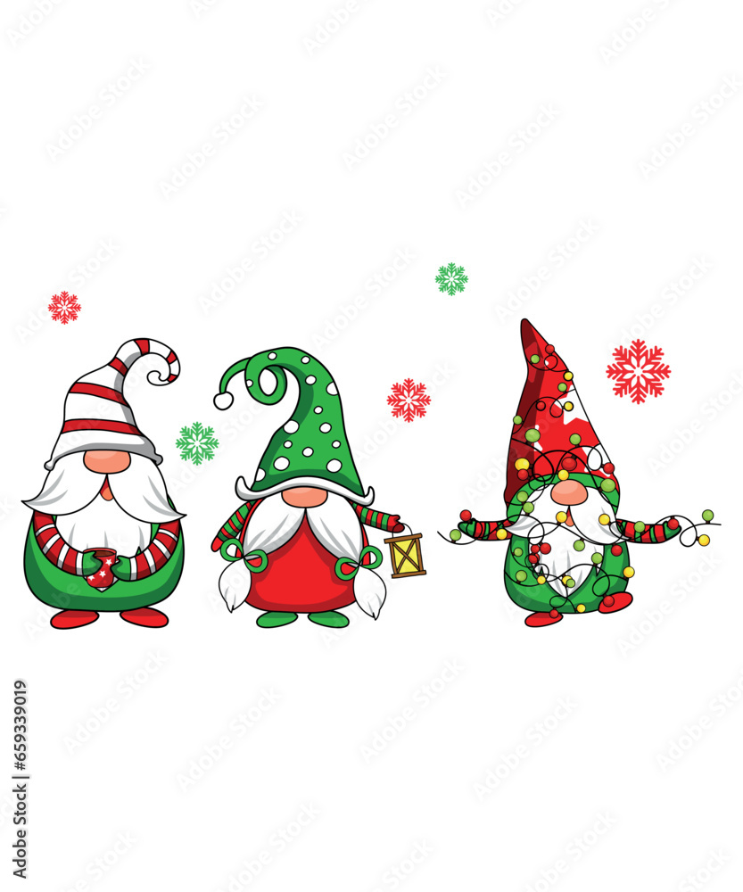 3 Holiday Christmas Gnomes With Christmas Decorations