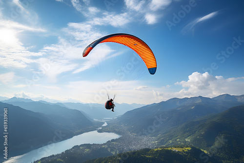 A Paraglider Soaring High Above a Scenic Landscape