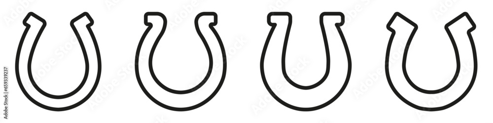 Horseshoe icons set. Black silhouettes of horseshoes on white background. Horseshoe icons set. Black silhouettes of horseshoes on white background.
