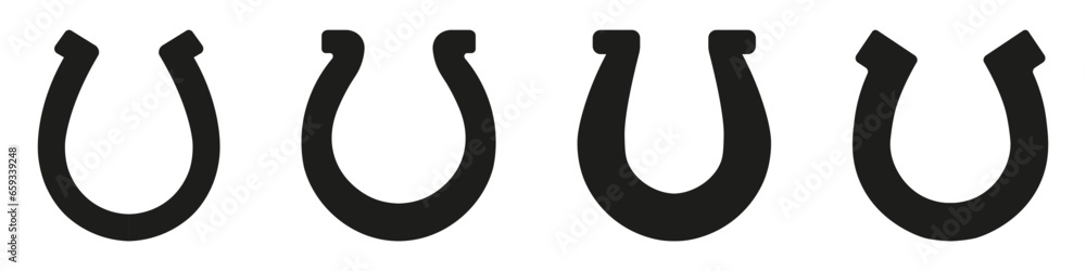 Horseshoe icons set. Black silhouettes of horseshoes on white background. Horseshoe icons set. Black silhouettes of horseshoes on white background.