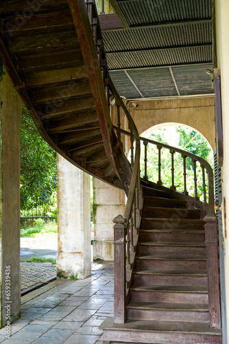Wooden staircase of the French Consulate in Longzhou, Guangxi, China
