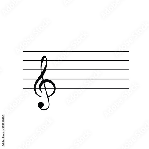 French violin clef on staff flat vector isolated on white background. Black musical notation symbol. Music concept.