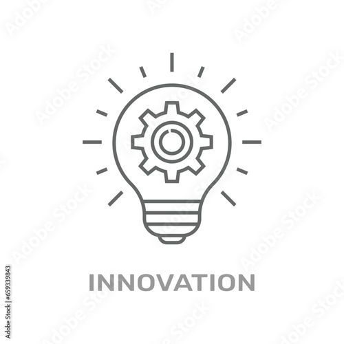 Vector innovation icon. Light bulb and cog inside. Premium quality graphic design element. Modern sign, linear pictogram, outline symbol, simple thin line icon. Editable Stroke. EPS 10