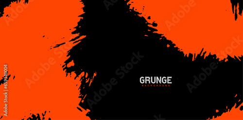 Grunge texture effect background. Distressed overlay rough textured. Abstract vintage monochrome. Black isolated on orange. Graphic design torn style concept for banner, flyer, brochure, or cover