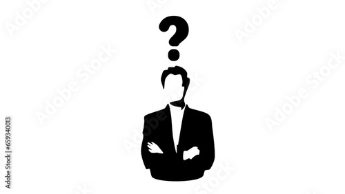 businessman with a question mark above his head, black vector silhouette