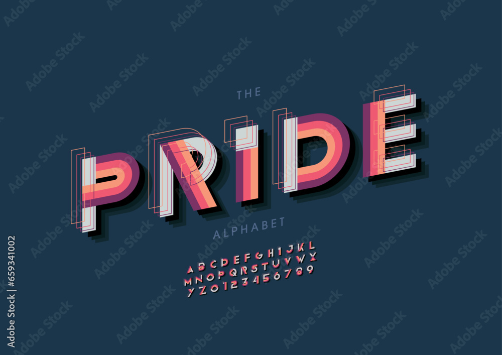 Naklejka premium Vector of stylized modern font and alphabet