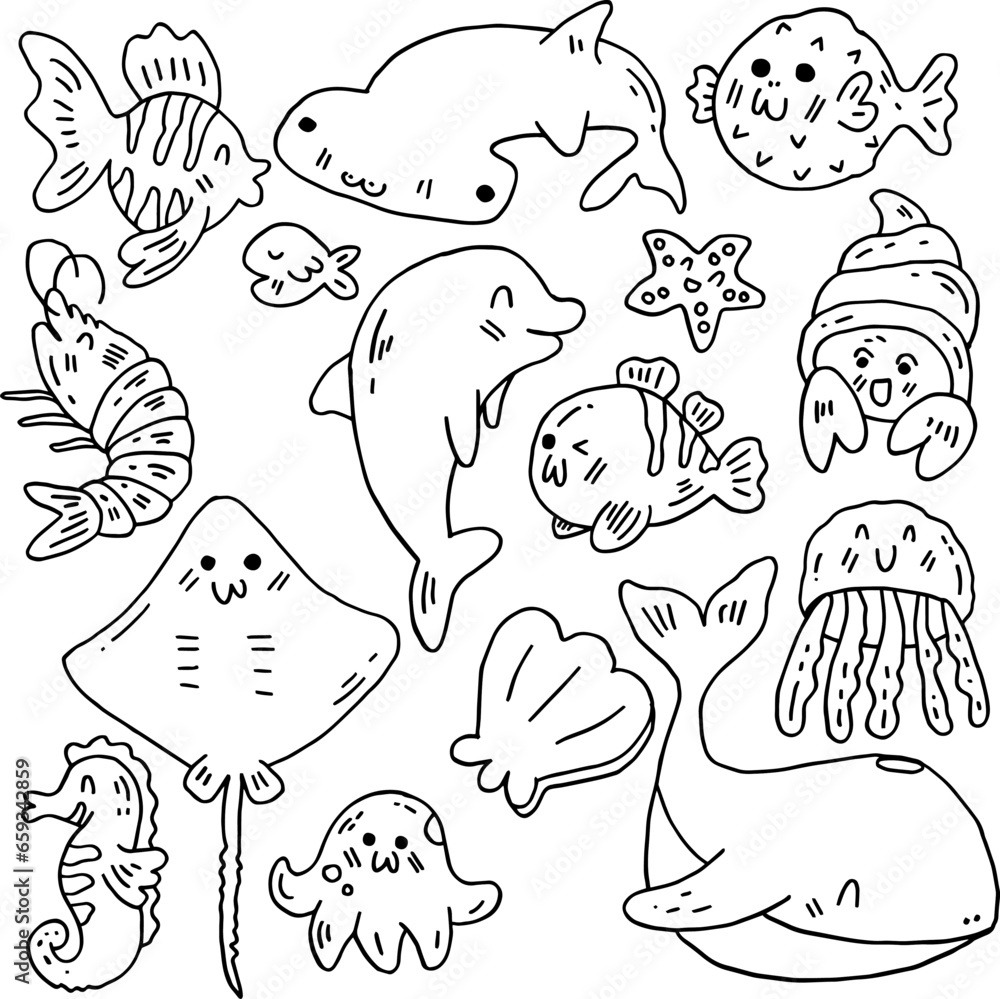 hand drawn cute under the sea design. hand drawn cute under the sea design.