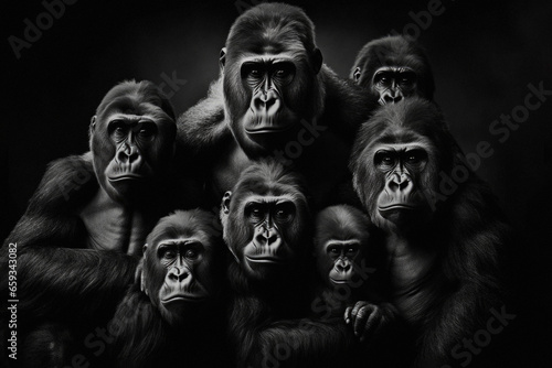 Family portrait of Gorillas of all ages