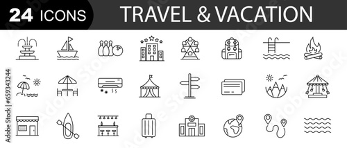 Vacation line icons. Collection of travel and vacation icons. Vector illustration