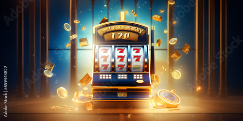 Slot Machine showing wins the Jackpot with 777 numbers