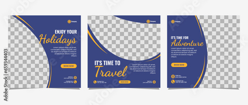 Travel business promotion web banner template design for social media marketing, tour advertising, banner offer, and and sale promo