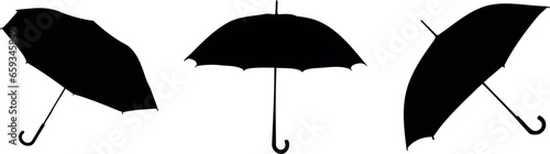 umbrellas Black and white vector illustration  at three different angles, perfect for weather related designs, rainy day projects, and more. Isolated on a white background.