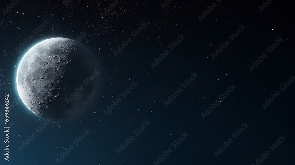 Fototapeta premium The Moon against the dark starry sky in the Solar System. Earth's only permanent natural satellite