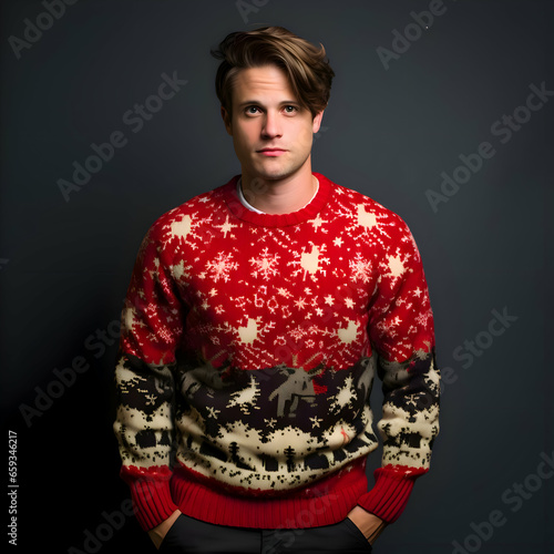 Man in National Ugly Christmas Sweater Day. High-resolution