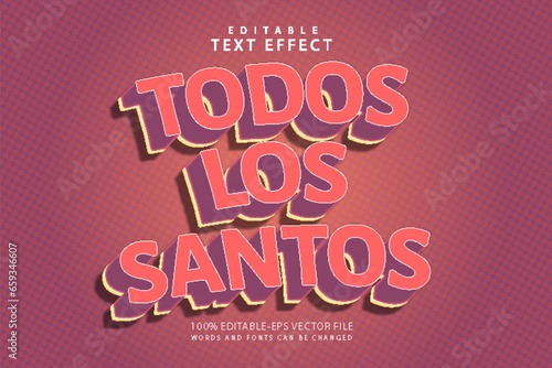 Todos los santos editable text effect 3 dimension cartoon style