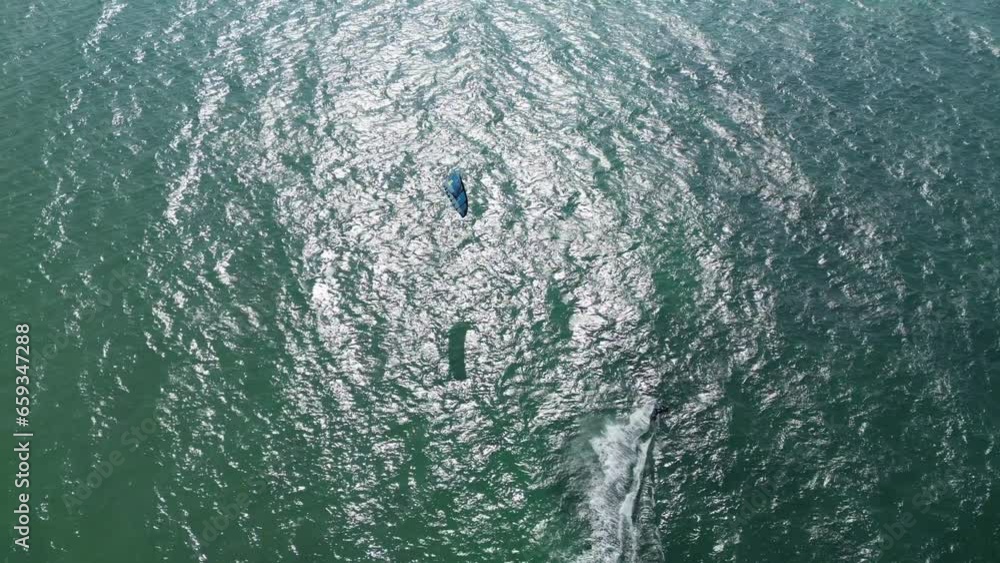 Overhead birds eye drone aerial view Kite surfer aerial Overhead birds eye drone aerial view Kite surfer aerial