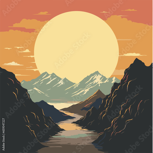 sunset in mountains logo