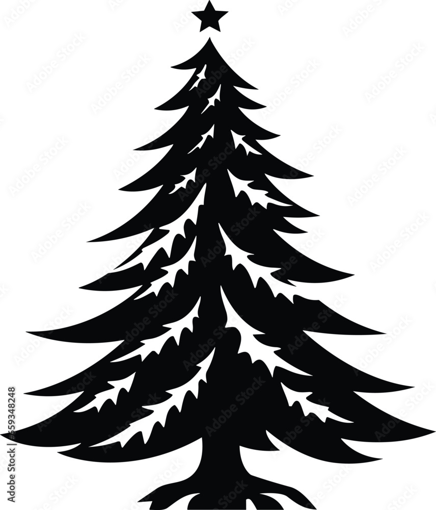 Obraz premium Christmas tree black and white symbols