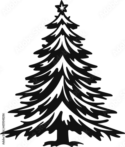 Christmas tree black and white symbols
