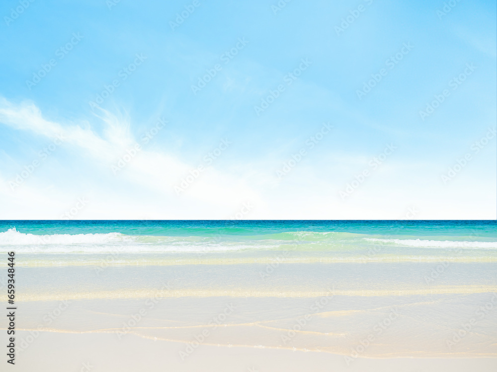 Sea Background Shore Blue Water White Sky Season Summer Tropical Ocean Beautiful Wave Seascape Vacation Smooth Wallpaper Island Outdoor Tropical Coast Sandy Nature Landscape Space for Travel Relax. Sea Background Shore Blue Water White Sky Season Summer Tropical Ocean Beautiful Wave Seascape Vacation Smooth Wallpaper Island Outdoor Tropical Coast Sandy Nature Landscape Space for Travel Relax.