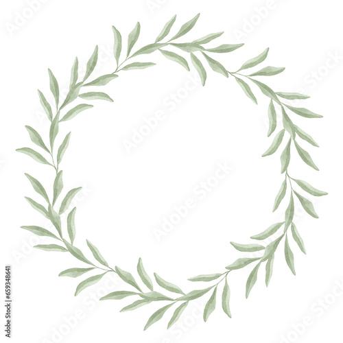 watercolor plant leaves herb wreath art drawn round frame