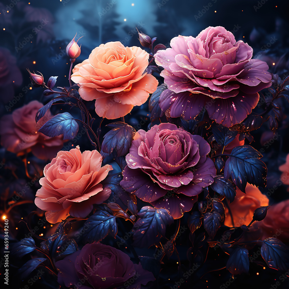 Starry Dark Roses Digital Paper Clip Art Sublimation Background