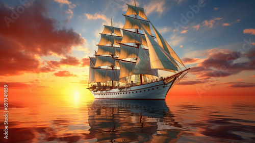 sailing ship in the sunset see