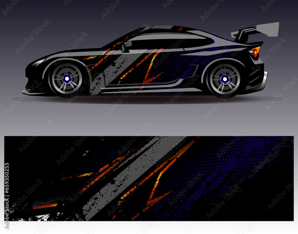 Car wrap design vector.Graphic abstract stripe racing background designs for vehicle, rally, race, adventure and car racing livery Car wrap design vector.Graphic abstract stripe racing background designs for vehicle, rally, race, adventure and car racing livery