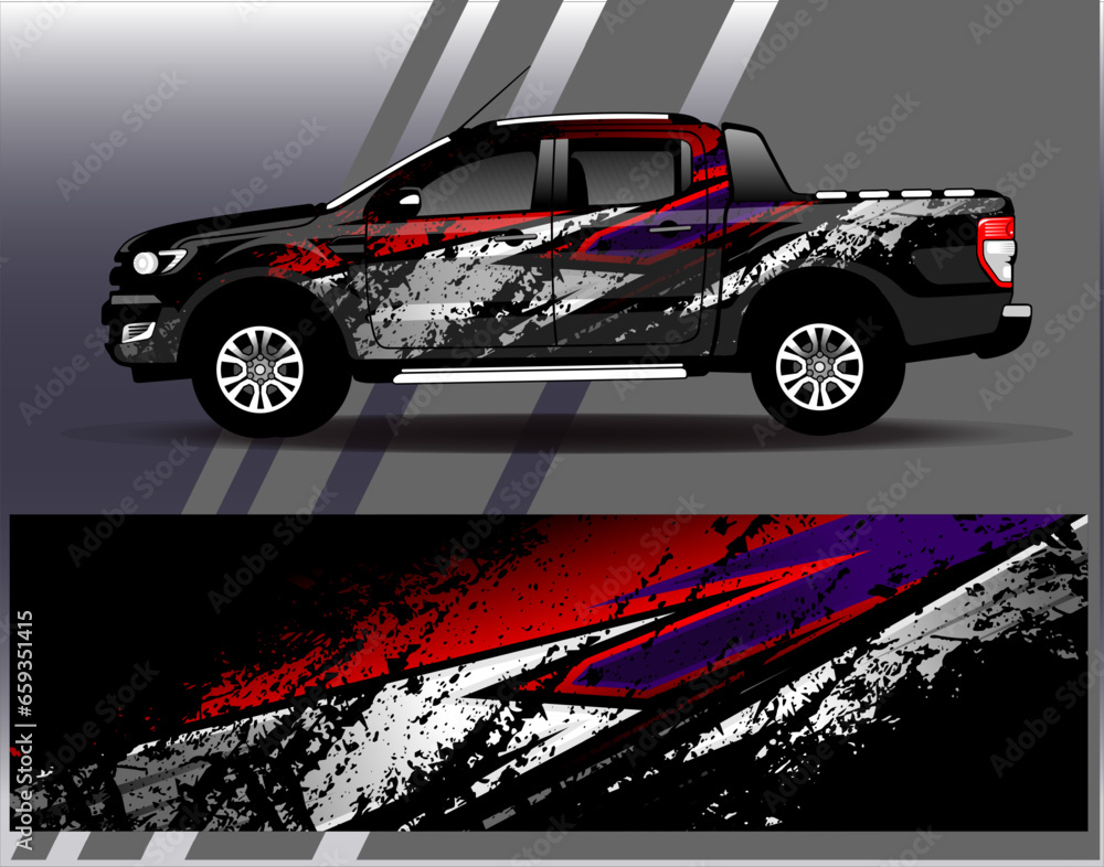 Car wrap design vector.Graphic abstract stripe racing background designs for vehicle, rally, race, adventure and car racing livery