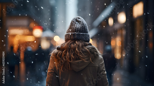 Woman Facing Winter's Chill in City
