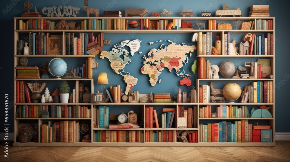 Multilingual Bookshelf - obrazy, fototapety, plakaty 