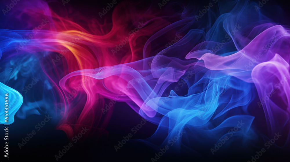 Obraz premium Multicolored smoke on black background. Pink, blue and purple colors