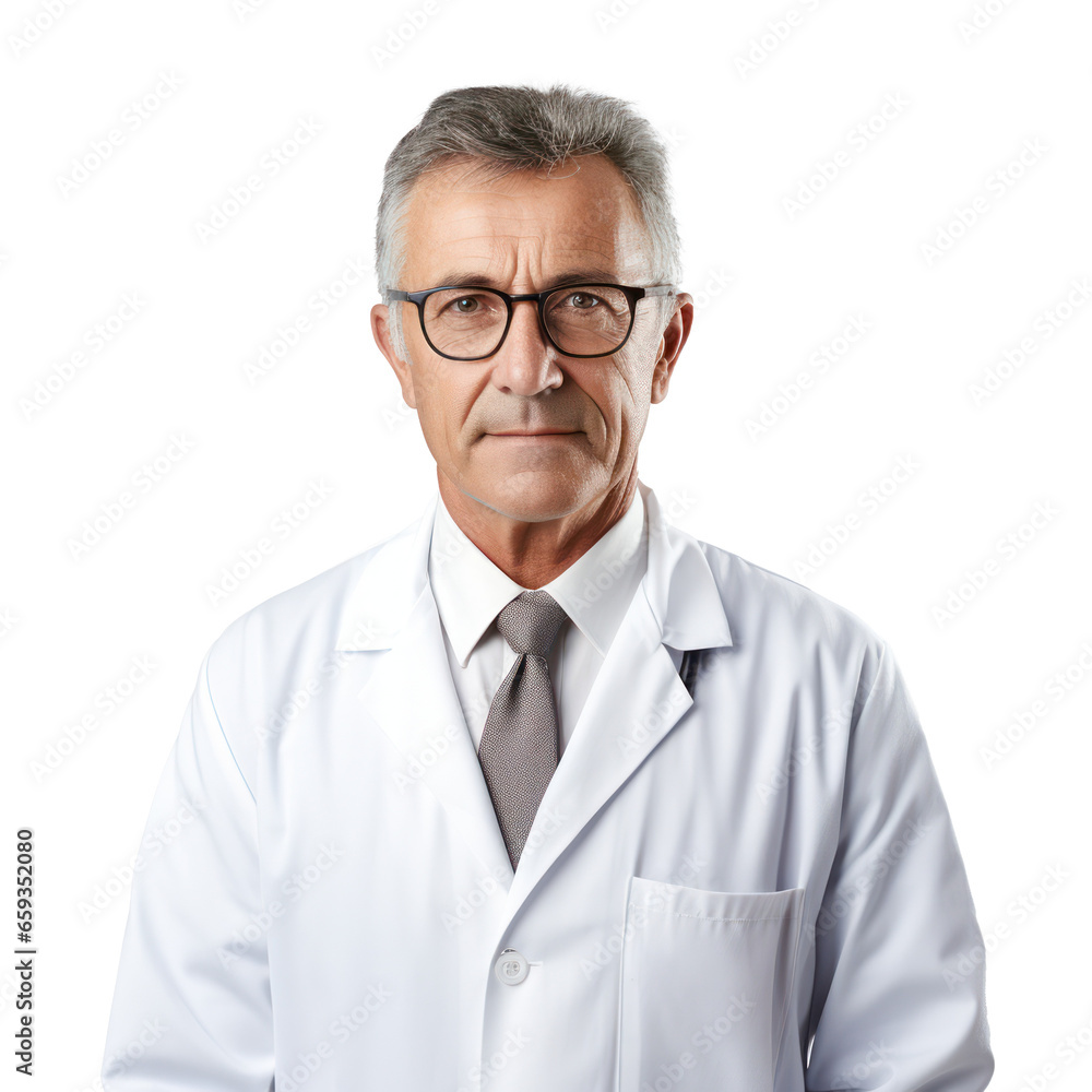 Doctor portrait isolated on white transparent background, Middle age experienced physician, PNG Doctor portrait isolated on white transparent background, Middle age experienced physician, PNG