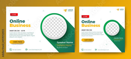 Business Conference live webinar banner invitation and social media post template. Business webinar invitation design. Vector	