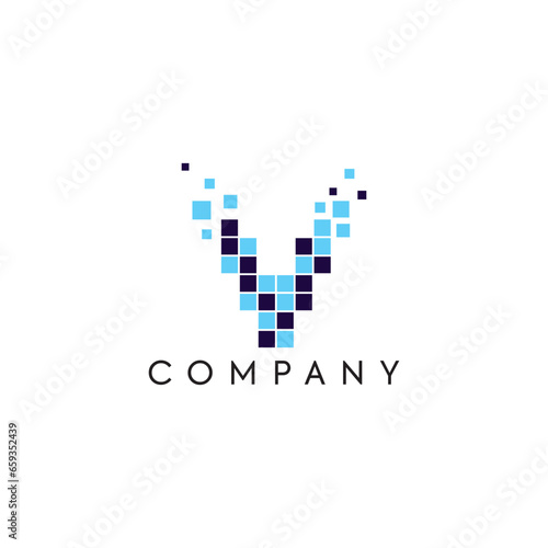 Digital v letter typography abstract pixels business, logo, design, brand identity, flat logo, company, editable, vector