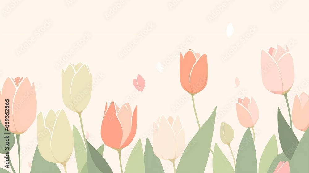 Colorful hand drawn tulip flower cartoon background