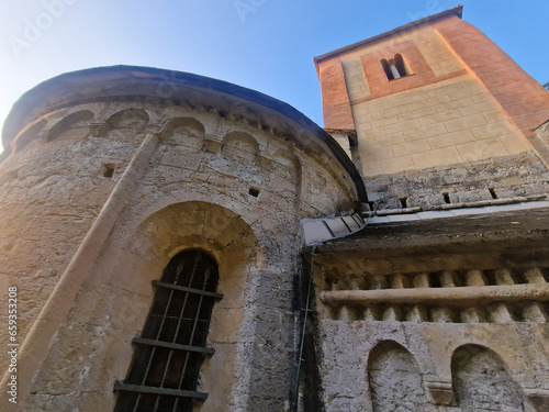medieval church of San Nicol? Capodimonte san rocco of camogli at sunset photo