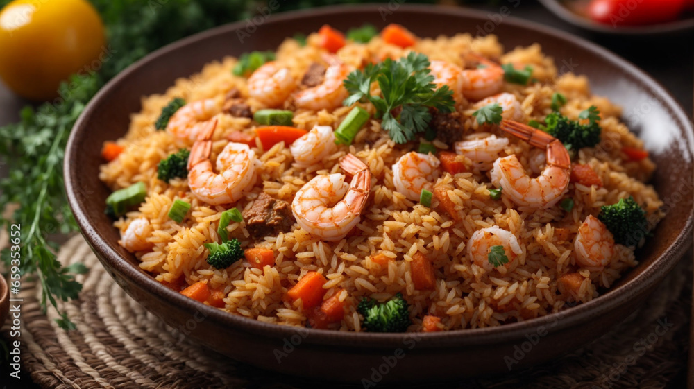 Photo fried rice from rice shrimp with tomatoes, carrots and scallions meatballs with spicy spices processed by frying 6 Photo fried rice from rice shrimp with tomatoes, carrots and scallions meatballs with spicy spices processed by frying 6