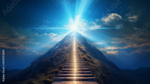 成功への道、コンセプト、山を登る光り輝く道
