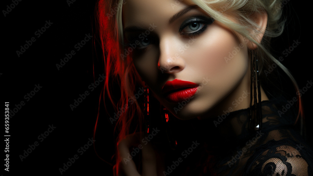 Gothic Cyberpunk woman, dark background.