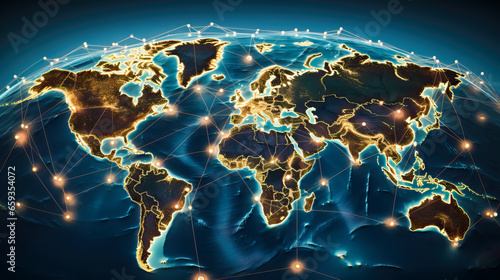 Global digital concept. Digital networks that connect all countries. . Global business freight transportation, trade, logistics and overseas shipping worldwide.