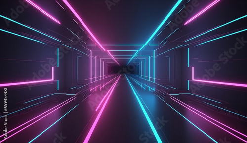 neon cyber space room in virtual world space view new quality universal colorful technology stock image illustration design, generative ai © Serhii