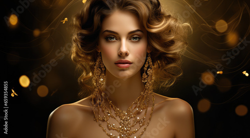  an beautiful woman in gold jewelry
