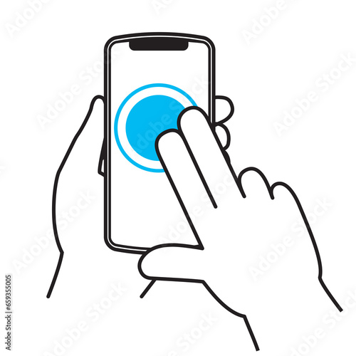 二本指のタップ　スマートフォンを操作する手のジェスチャーのシンプルなイラスト・アイコン