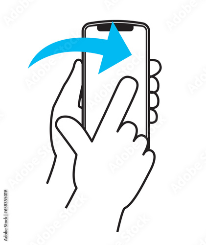 一本指のスワイプ　スマートフォンを操作する手のジェスチャーのシンプルなイラスト・アイコン