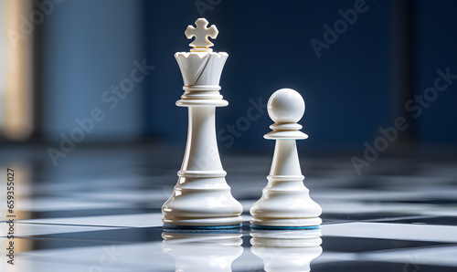 Chess white king and a pawn on chess board. Strategy concept. Generative AI